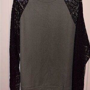 Gray Top with Black Lace Sleeves